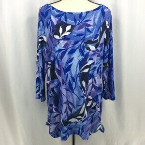 JM Collection Stretch Knit Top Womens Plus Size 2X Purple 3/4 Sleeve Side Tie